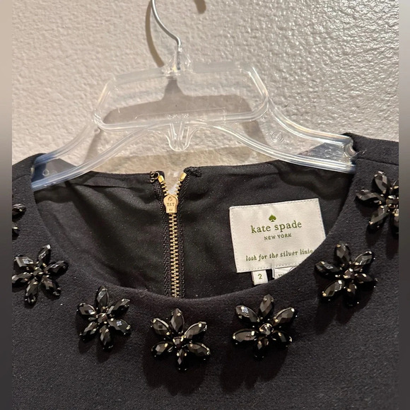 Kate Spade Dress Size 2 Black Cocktail Jeweled Neck Line Mini - Picture 4 of 9